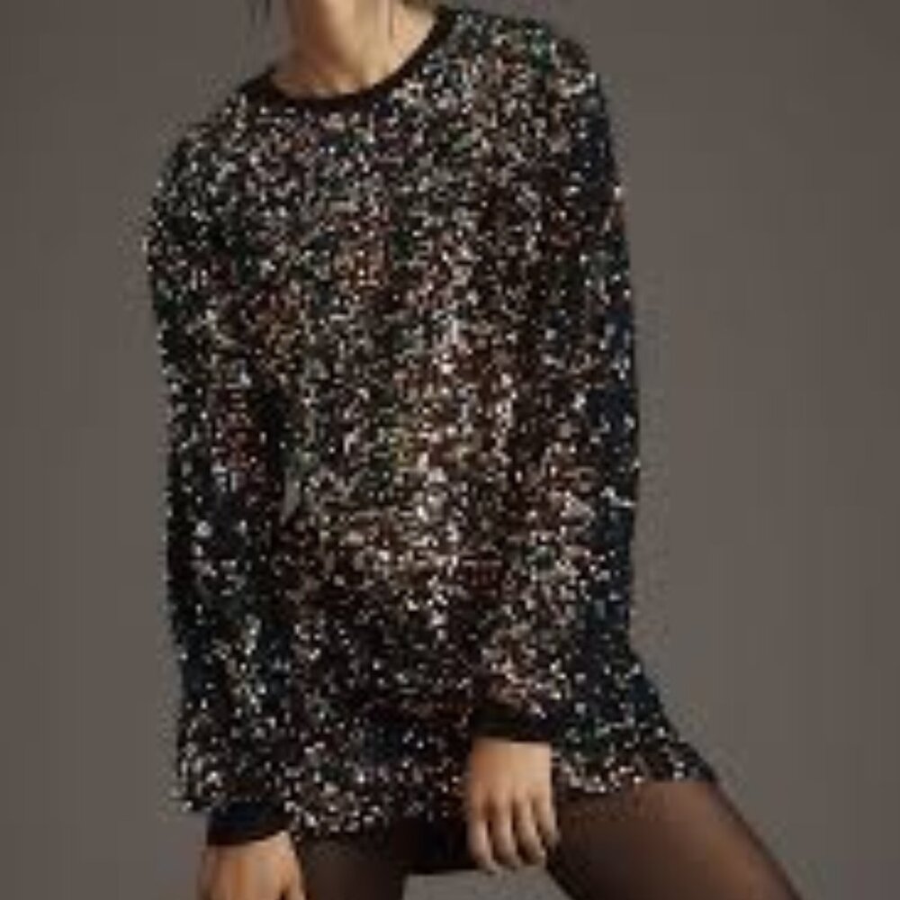 By Anthropologie Long-Sleeve Sequin Mini Dress